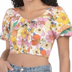 Us Together Floral Printed Cropped Top With Bow Detail